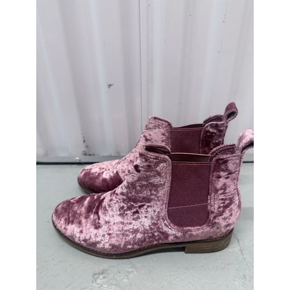 TOMS crushed velvet Ella chelsea pink mauve soft spring pull on booties boots - Picture 7 of 11